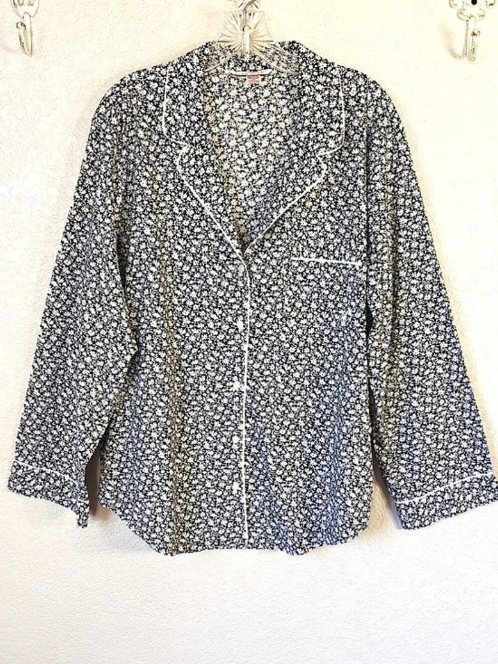 Victoria's Secret Size Large Long Cotton Pajama Set Black & White Ditsy Floral - Picture 3 of 8